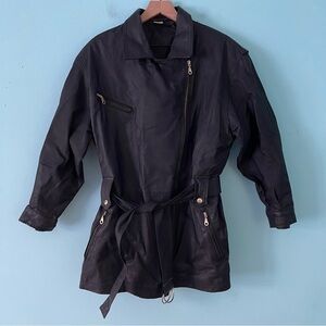 Northern Style Vintage Moto Black Leather Retro Jacket M Back Flap Zippers Punk